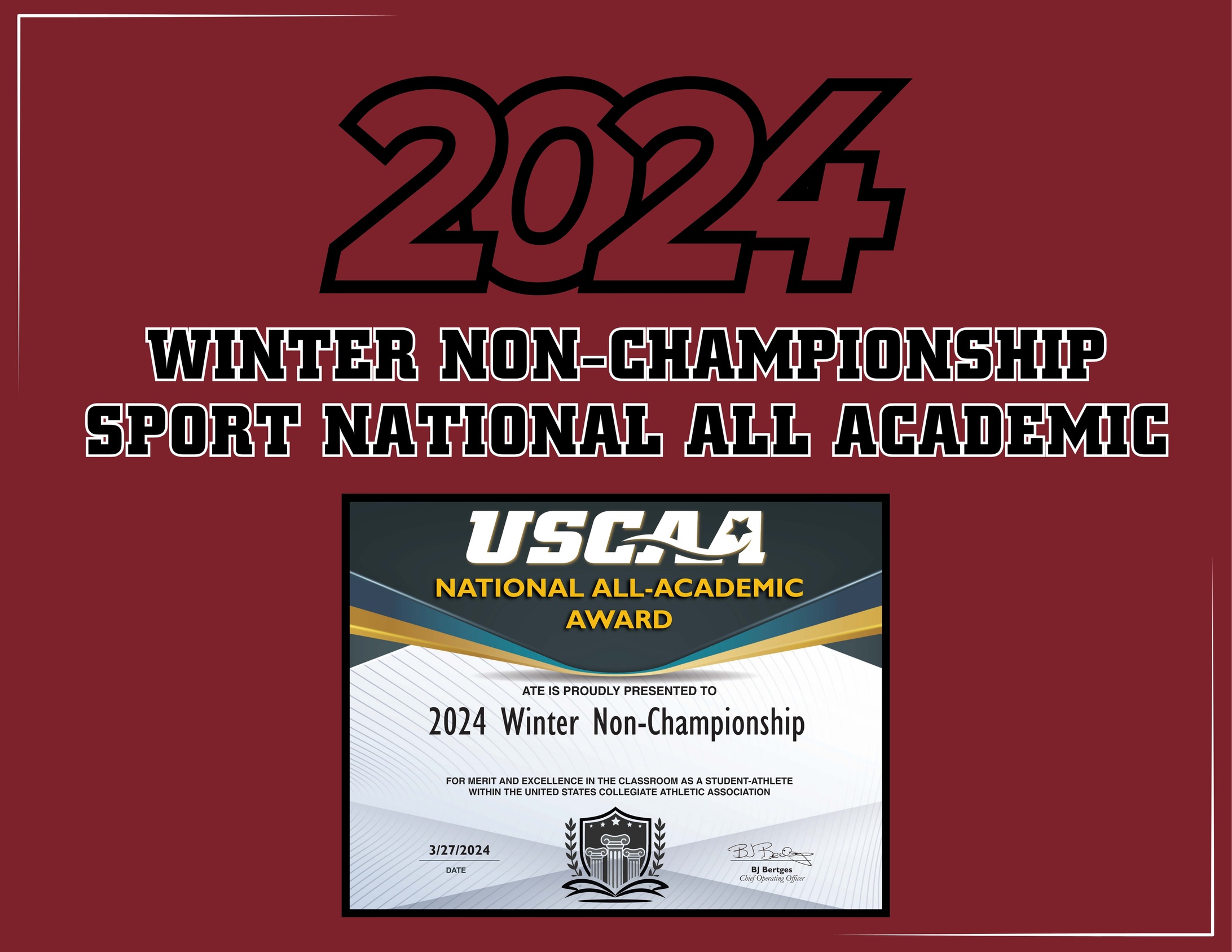 USCAA Announces the 2024 Winter Non-Championship Sport National All-Academic Award Winners